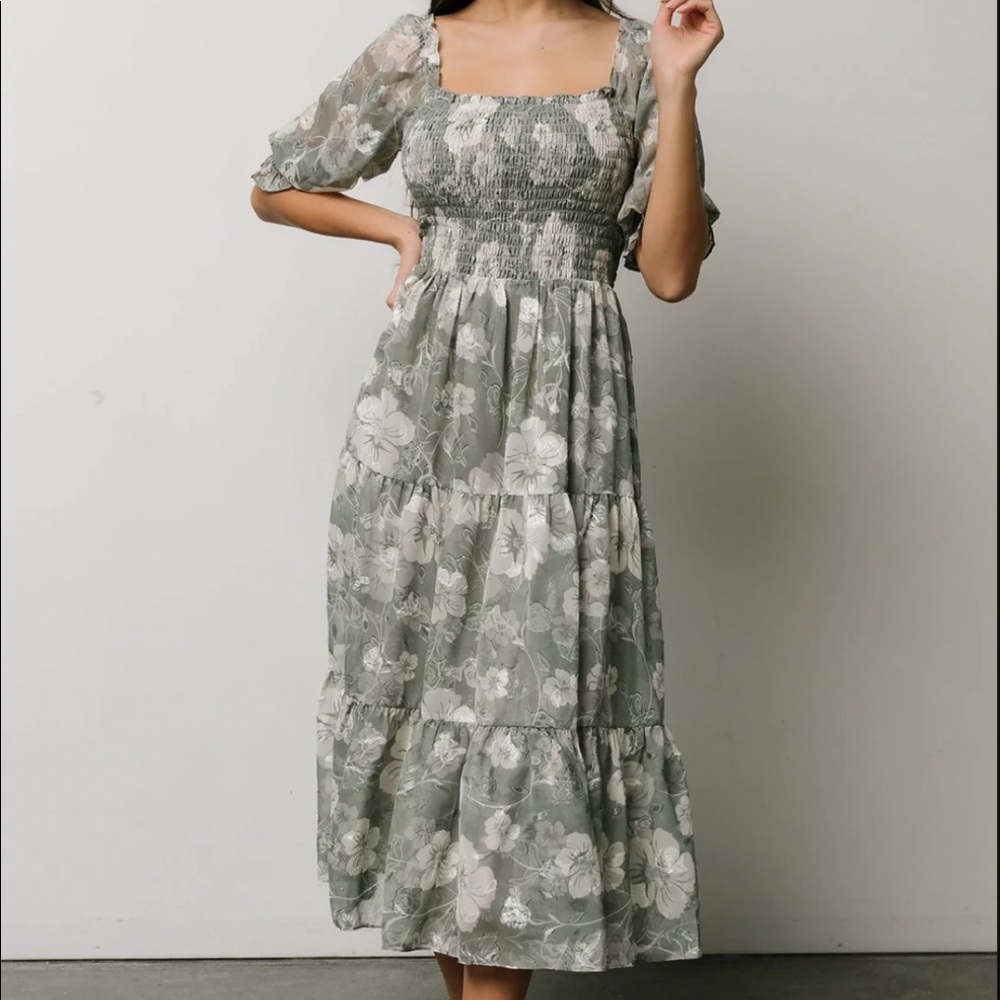 Baltic Born Fabian Jacquard Midi Dress in Dusty Sage Green - only worn once!